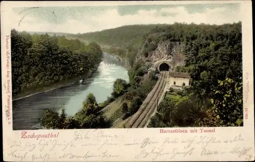 Ak Braunsdorf Niederwiesa Sachsen, Harrasfelsen im Zschopautal, Tunnel