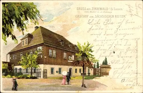 Litho Zinnwald Georgenfeld Altenberg im Erzgebirge, Gasthof zum sächsischen Reiter