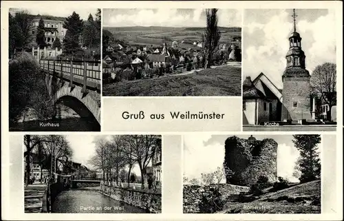 Ak Weilmünster im Taunus Hessen, Römerstein, Kirche, Kurhaus