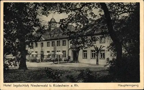 Ak Rüdesheim am Rhein, Hotel Jagdschloss Niederwald, Haupteingang