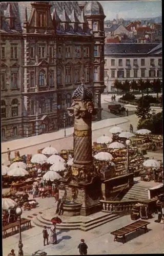 Ak Wiesbaden in Hessen, Marktplatz, Brunnen