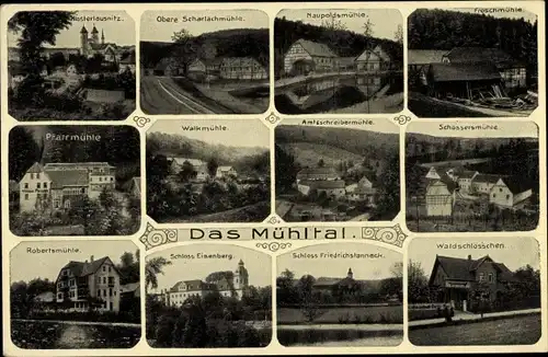 Ak Bad Klosterlausnitz, Mühltal, Scharlachmühle, Naupoldsmühle, Froschmühle, Schloss Eisenberg