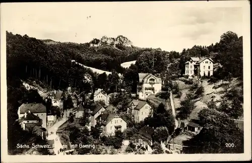 Ak Kurort Rathen im Elbsandsteingebirge, Blick auf den Ort mit Gamrig