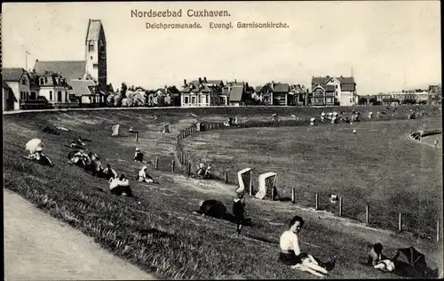 Ak Nordseebad Cuxhaven, Deichpromenade, Evangelische Garnisonkirche