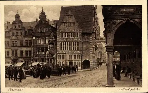 Ak Hansestadt Bremen, Marktplatz, Roland