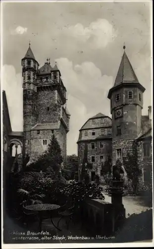 Ak Braunfels an der Lahn, Schloss, Löwenterrasse, alter Stock, Uhrturm, Wedenbau