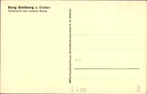 Ak Krofdorf Gleiberg Wettenberg in Hessen, Burg Gleiberg, innere Ruine