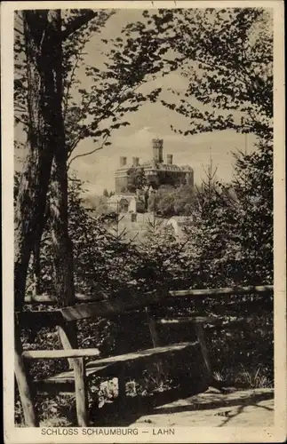 Ak Balduinstein an der Lahn, Schloss Schaumburg, Durchblick