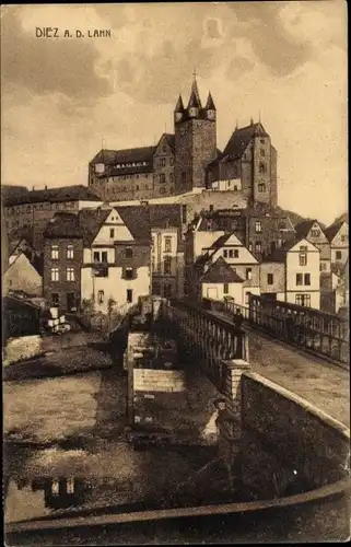 Ak Diez an der Lahn, Schloss, Brücke