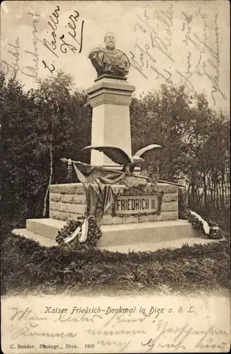 Ak Diez an der Lahn, Kaiser Friedrich-Denkmal