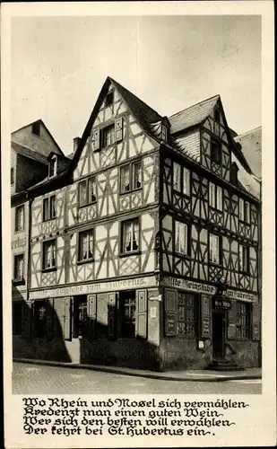 Ak Koblenz, Althistorisches Weinhaus Zum Hubertus, Florinsmarkt, Wein-Gedicht