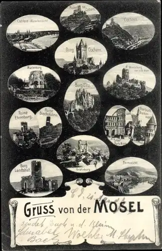 Ak Wierschem an der Mosel, Burg Eltz, Burg Cochem, Marienburg, Burg Landshut