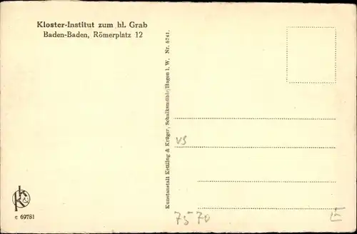 Ak Baden Baden am Schwarzwald, Kloster-Institut zum Hl. Grab, Marienhof