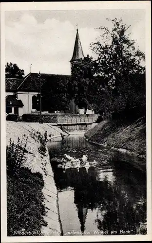 Ak Niederbühl Rastatt im Schwarzwald, Bach, Kirche