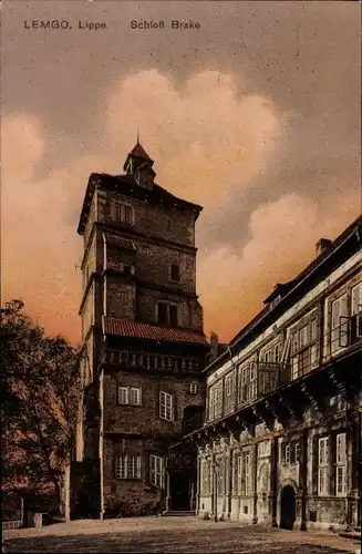 Ak Lemgo Lippe, Schloss Brake, Dämmerung