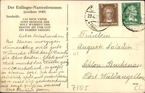 Ak Ettlingen in Baden, Narrenbrunnen