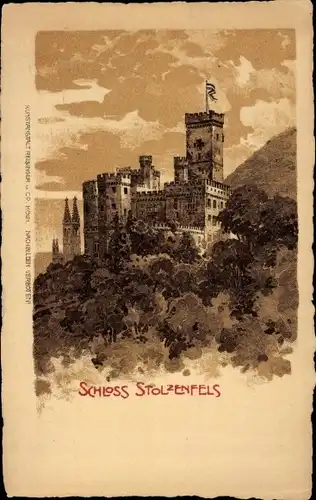 Künstler Litho Stolzenfels Koblenz am Rhein, Schloss Stolzenfels