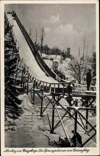 Ak Altenberg im Osterzgebirge, Ansicht von der Skisprungschanze am Geisingberg