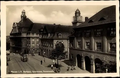 Ak Plauen im Vogtland, Rathaus, Sparkasse, Feuerwache