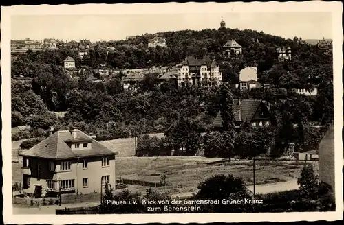 Ak Plauen im Vogtland, Blick von der Gartenstadt Grüner Kranz zum Bärenstein