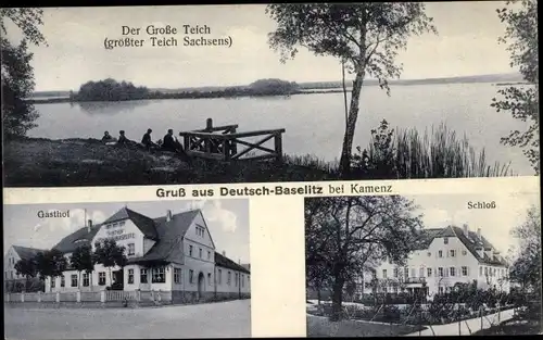 Ak Deutschbaselitz Kamenz Sachsen, Gasthof, Schloss, Großer Teich