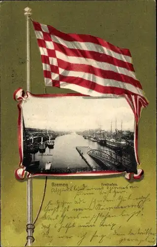Passepartout Ak Hansestadt Bremen, Freihafen, Fahne