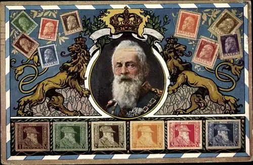 Briefmarken Ak Königreich Bayern, Prinzregent Luitpold von Bayern