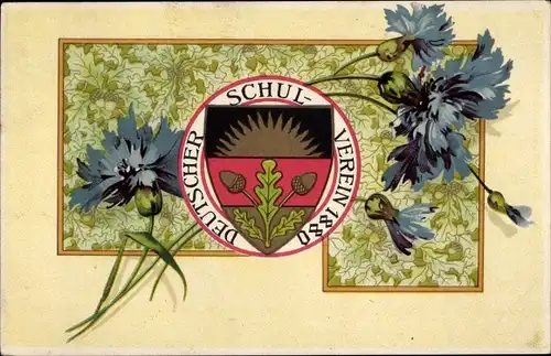 Ak Deutscher Schulverein 1880, Wappen, Kornblumen