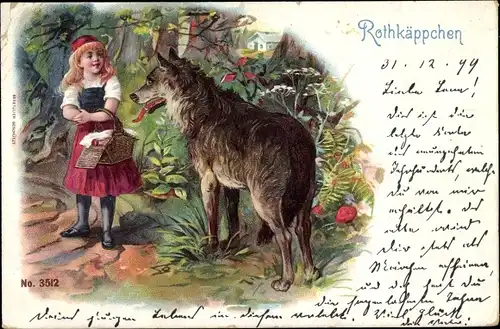 Litho Märchen, Rotkäppchen, Wolf