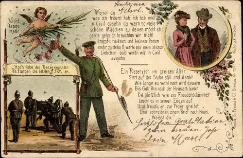 Litho Hoch lebe der Reservemann, mein süßes Liebchen bald werden wir in Zivil ausgehn, Gedicht