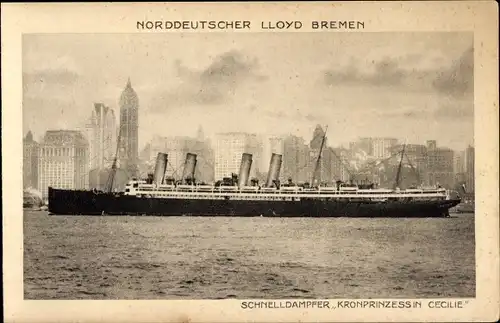 Ak Norddeutscher Lloyd Bremen, Dampfer Kronprinzessin Cecilie vor New York