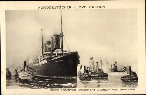 Ak Norddeutscher Lloyd Bremen, Dampfer Kronprinz Wilhelm vor New York