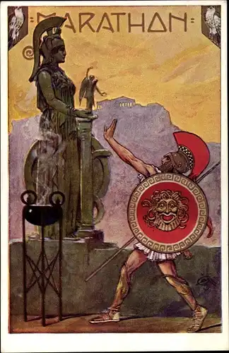 Künstler Ak Praha Prag, Slet Vsesokolski 1912, Marathon, Statue der Athena