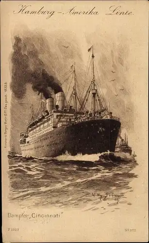 Künstler Ak Stöwer, Willy, Dampfer Cincinnati, Hamburg Amerika Linie, HAPAG