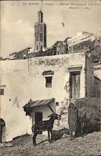 Ak Tanger, Marokko, maurische Häuser, Moscheeturm