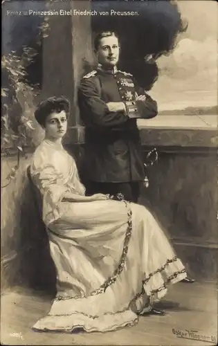 Künstler Ak Höppner, Oskar, Prinz und Prinzessin Eitel Friedrich von Preußen, Portrait