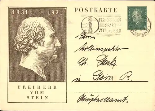 Ganzsachen Ak Freiherr vom Stein, Heinrich Friedrich Karl vom und zum Stein