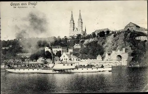 Ak Pražské Nové Město Prager Neustadt Praha Prag, Vyšehrad, Prager Hochburg, Dampfschiff