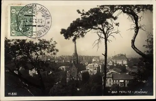 Foto Ak Teplice Teplitz Schönau Reg. Aussig, Waldblick zur Stadt, Kirchturm