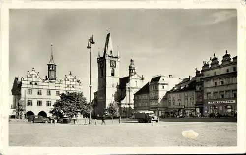 Ak Litoměřice Leitmeritz Region Aussig, Rathaus, Platz