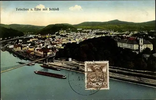 Ak Děčín Tetschen an der Elbe Region Aussig, Panorama, Schloss