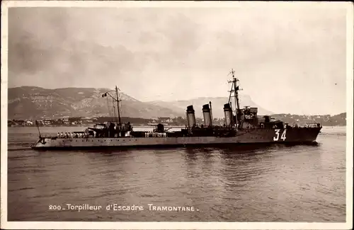 Ak Französisches Kriegsschiff, Tramontane, 34, Torpilleur d'Escadre