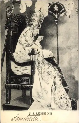 Ak Papst Leo XIII., Thron, Krone