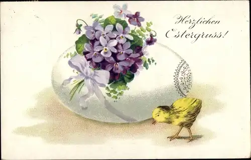 Ak Glückwunsch Ostern, Küken, Osterei, Veilchen