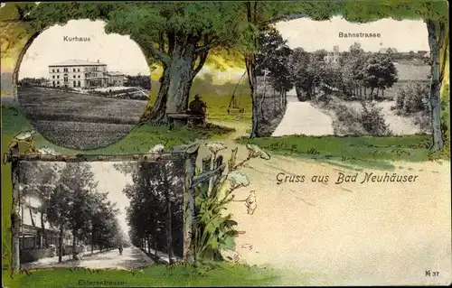 Passepartout Ak Metschnikowo Neuhäuser Baltijsk Pillau Ostpreußen, Kurhaus, Bahnstraße, Ehlersstraße