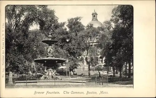 AK Boston Massachusetts USA, Blick auf den Brewer Fountain, The Common