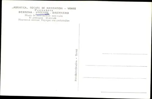 Ak Stilfs Stelvio Südtirol Italien, Adriatica, Société de Navigation, Venise, Paquebot