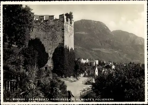 Ak Meran Merano Südtirol, Passeggiata Principessa di Piemonte e Polveriera