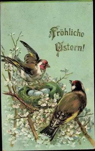 Präge Ak Glückwunsch Ostern, Vogel, Nest, Eier
