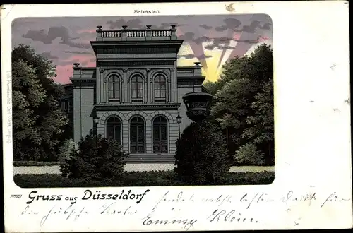 Litho Düsseldorf am Rhein, Malkasten, Dämmerung